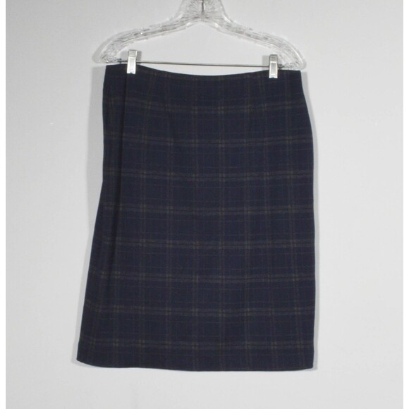 J. Jill Navy Plaid Faux Wrap Pull On Straight Pencil Skirt Sz M Petite - Picture 2 of 4